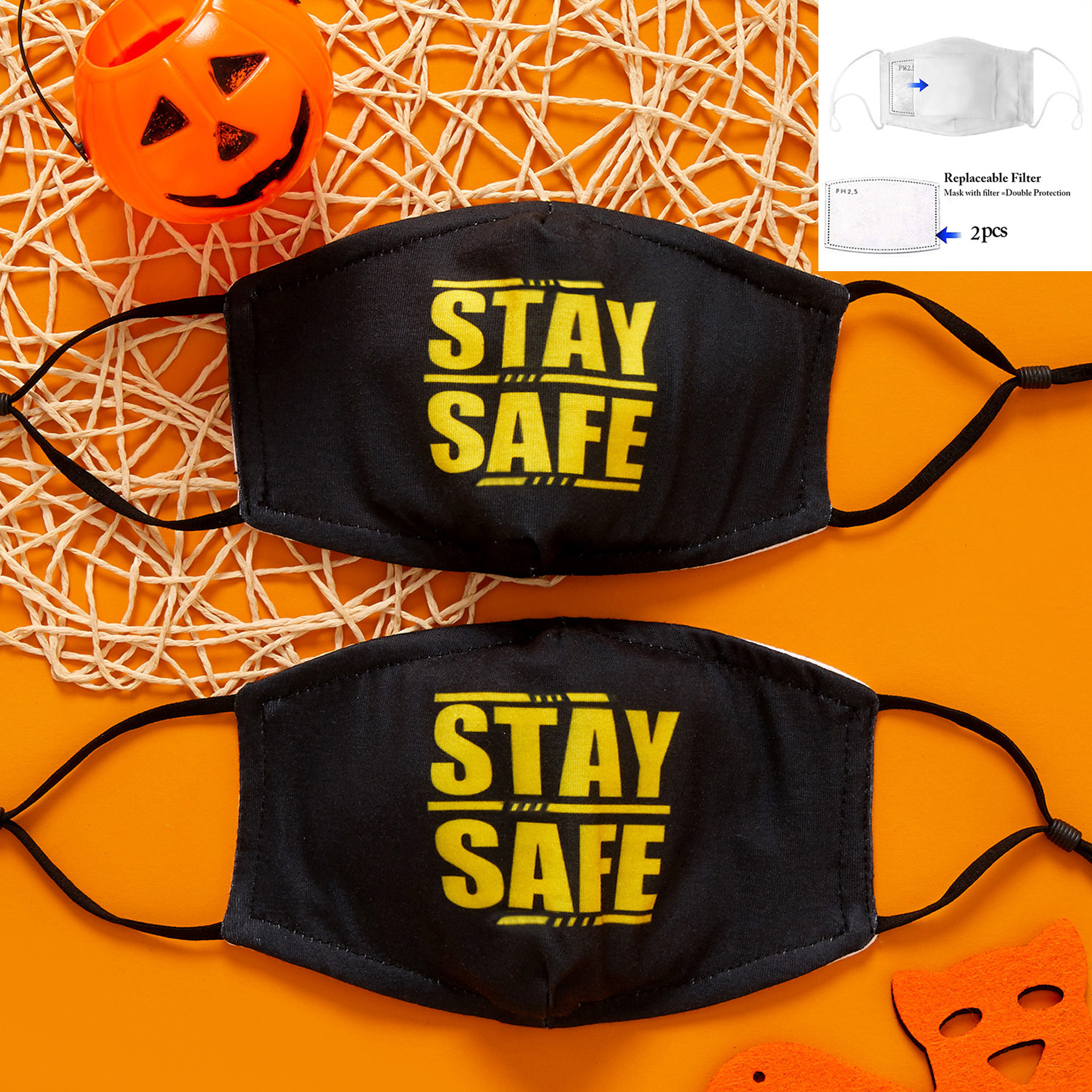 

3-Layer STAY SAFE Letter Print Solid Half Face Mask (Include Two Replaceable Filters)