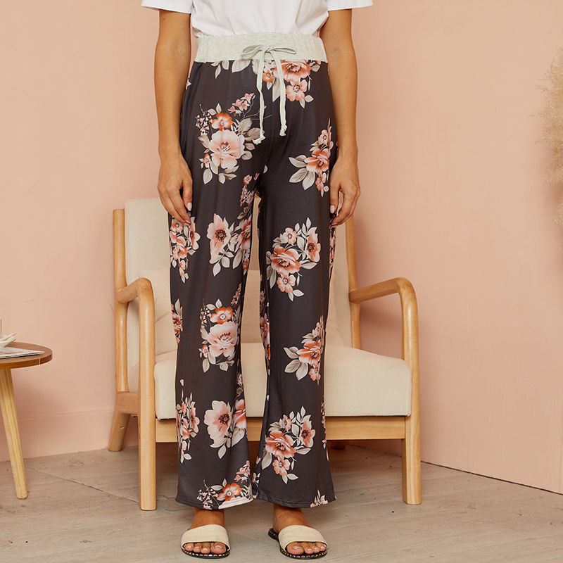 

Maternity casual Floral full print Black Elastic waistband Casual pants