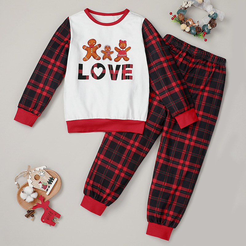 

Stylish LOVE Cartoon Print Plaid Sweatshirt and Pants Set