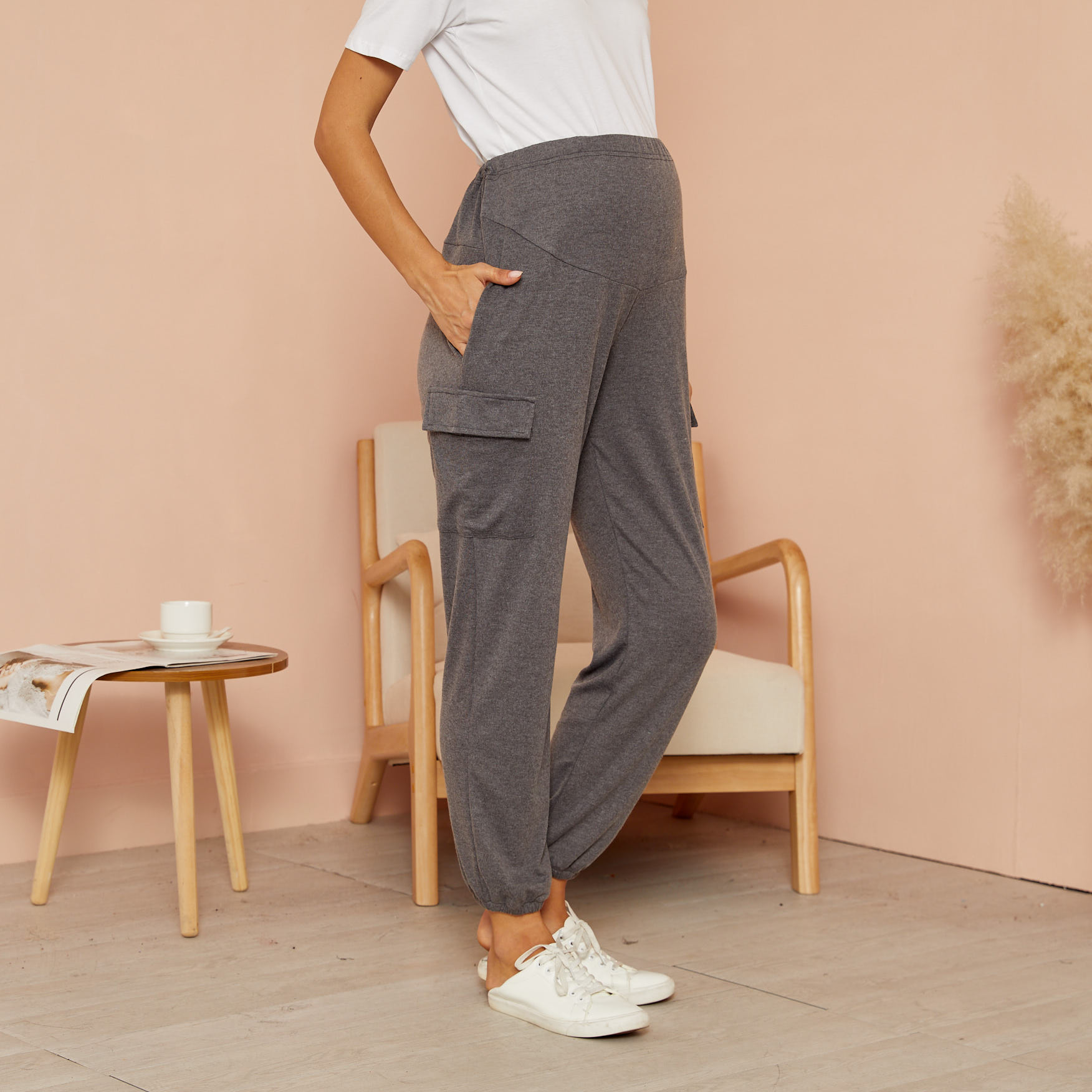 

Maternity casual Plain Dark Grey high-waist Casual pants