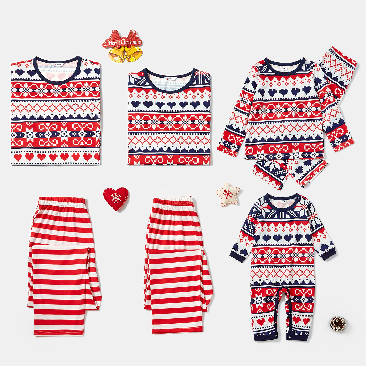

Christmas Heart Print Striped Family Matching Pajamas Sets (Flame Resistant)