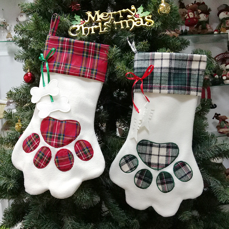 

Christmas socks gift bag dog paw pendant adornment candy bag