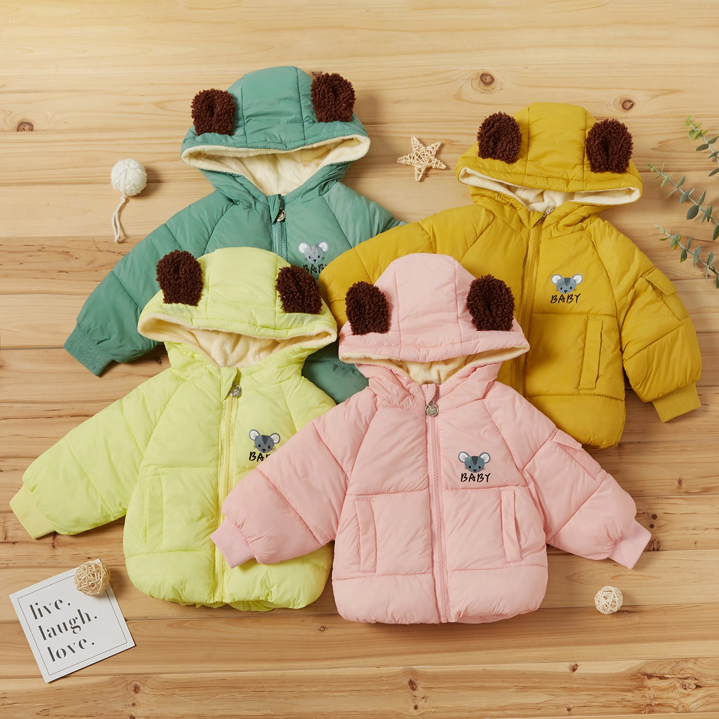 

Baby / Toddler Animal Mouse Letter Print Pocket Hooded Down Coat