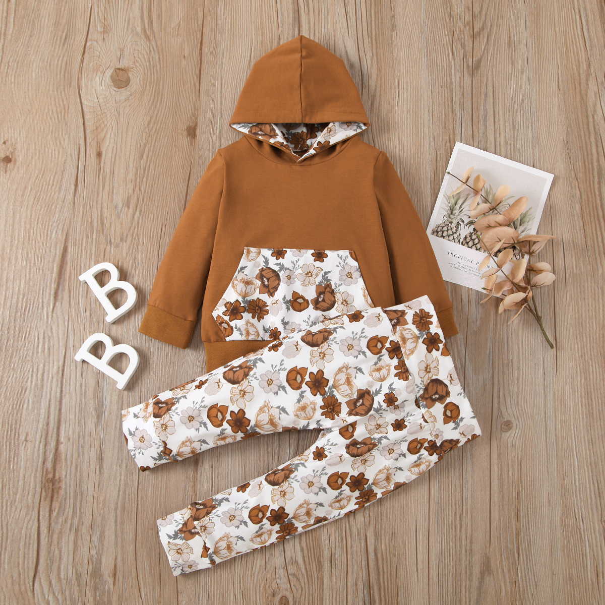 

2pcs Baby Girl Sweet Floral Baby's Sets Hooded Cotton Fashion Long Sleeve Infant Clothing Outfits