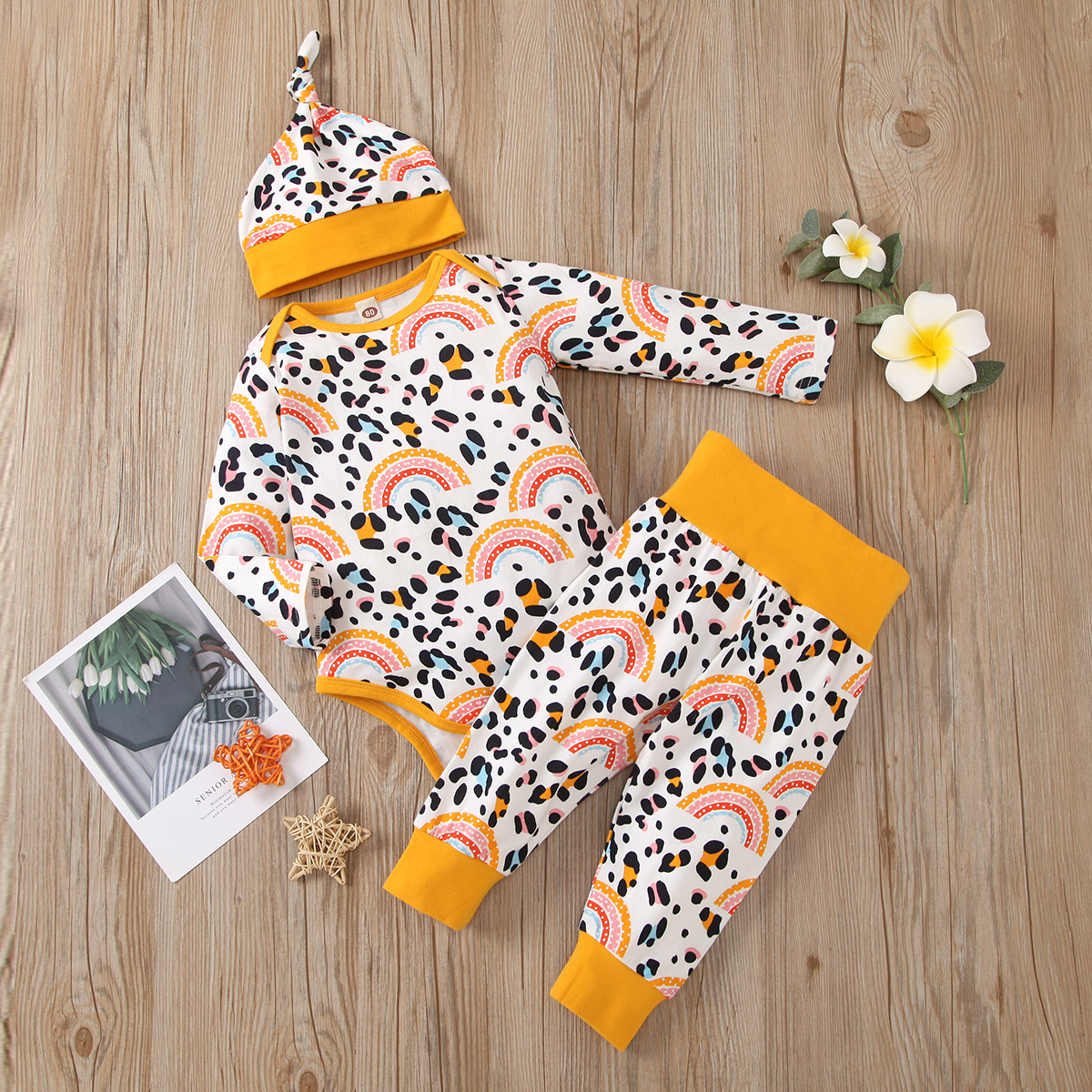 

3pcs Baby Unisex casual Leopard Baby's Sets Romper Cotton Fashion Long Sleeve Infant Clothing Outfits