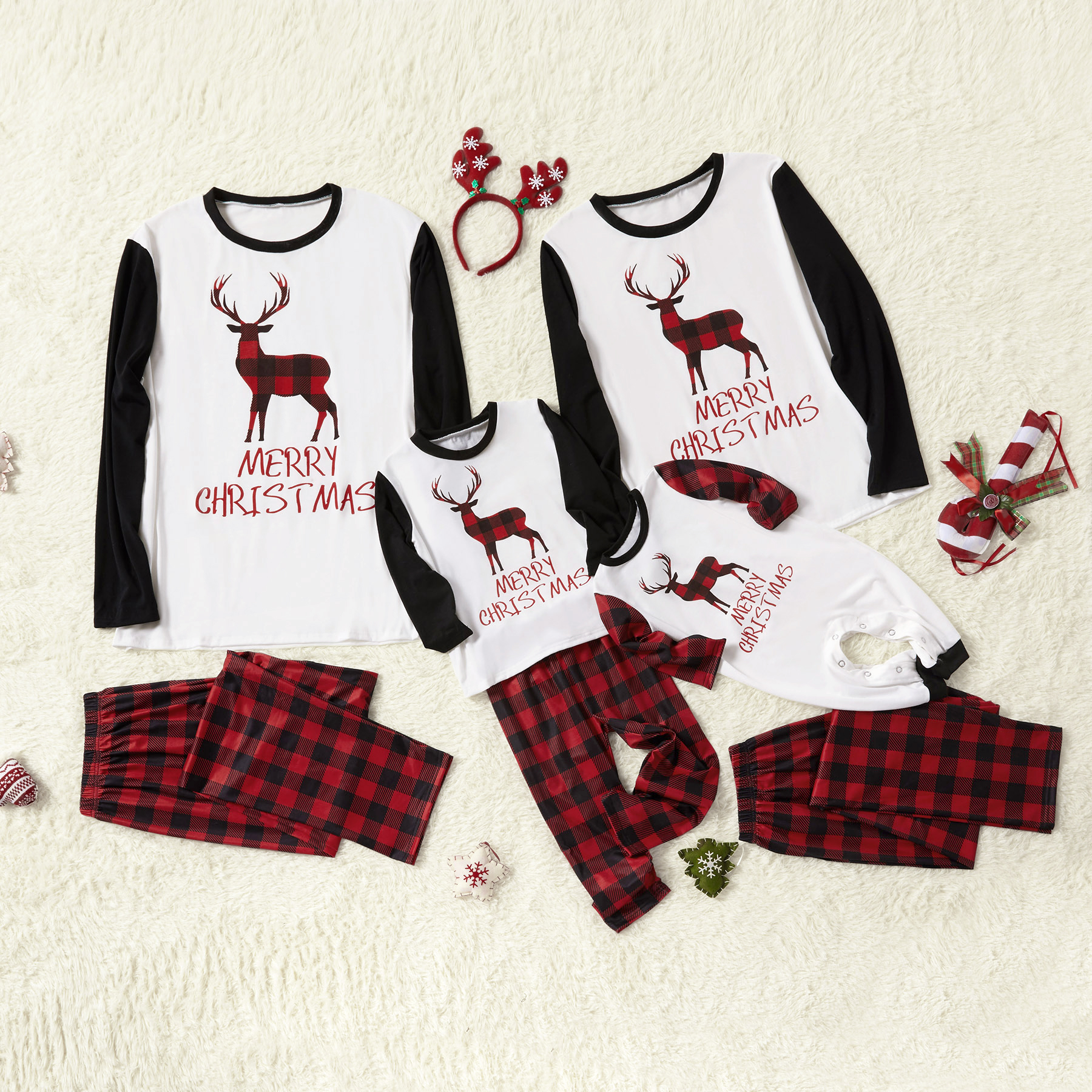 

Family Matching Plaid Deer Print Christmas Pajamas Sets (Flame Resistant)