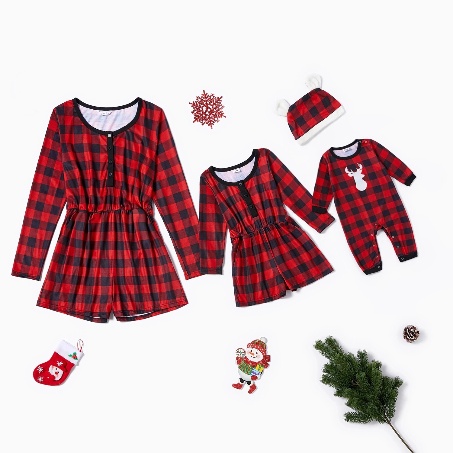 

Plaid Long-sleeve Rompers for Mommy-girl-baby