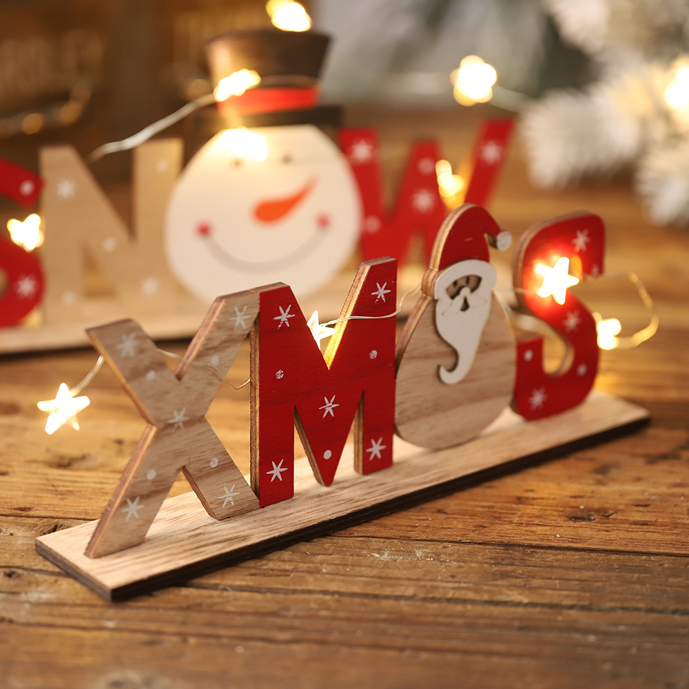 

Christmas Wooden Letter Ornaments Desktop Creative Printing Ornaments(Without Light)