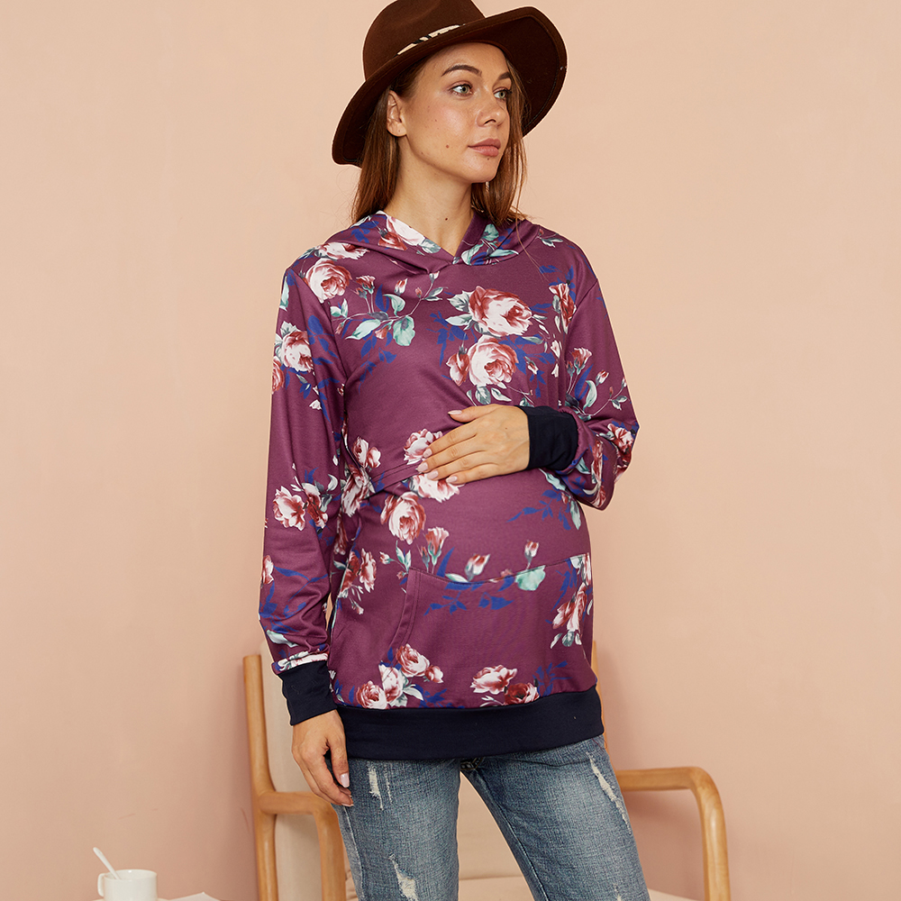 

Maternity Hooded Floral full print Hot Pink Nursing Hoodie