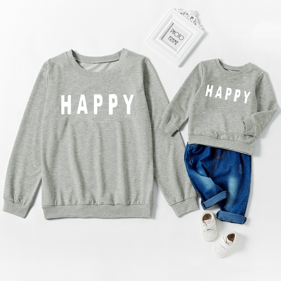 

Happy Letter Print Grey Sweatshirts
