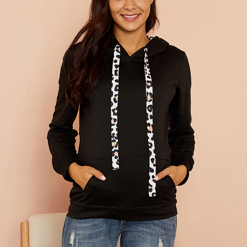 

Maternity Hooded Leopard Positioning print Black Hoodie