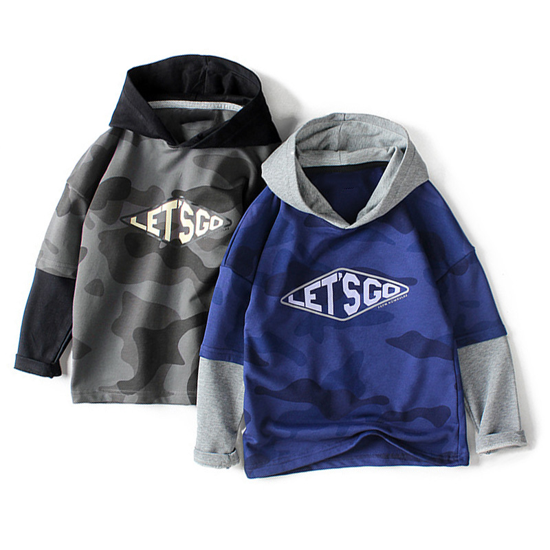 

Trendy Camouflage Letter Print Hooded Faux-two Sweatshirt