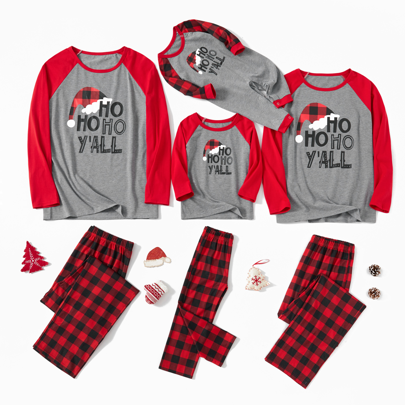 

Family Matching Christmas Hat Print Plaid Pajamas Sets(Flame resistant)