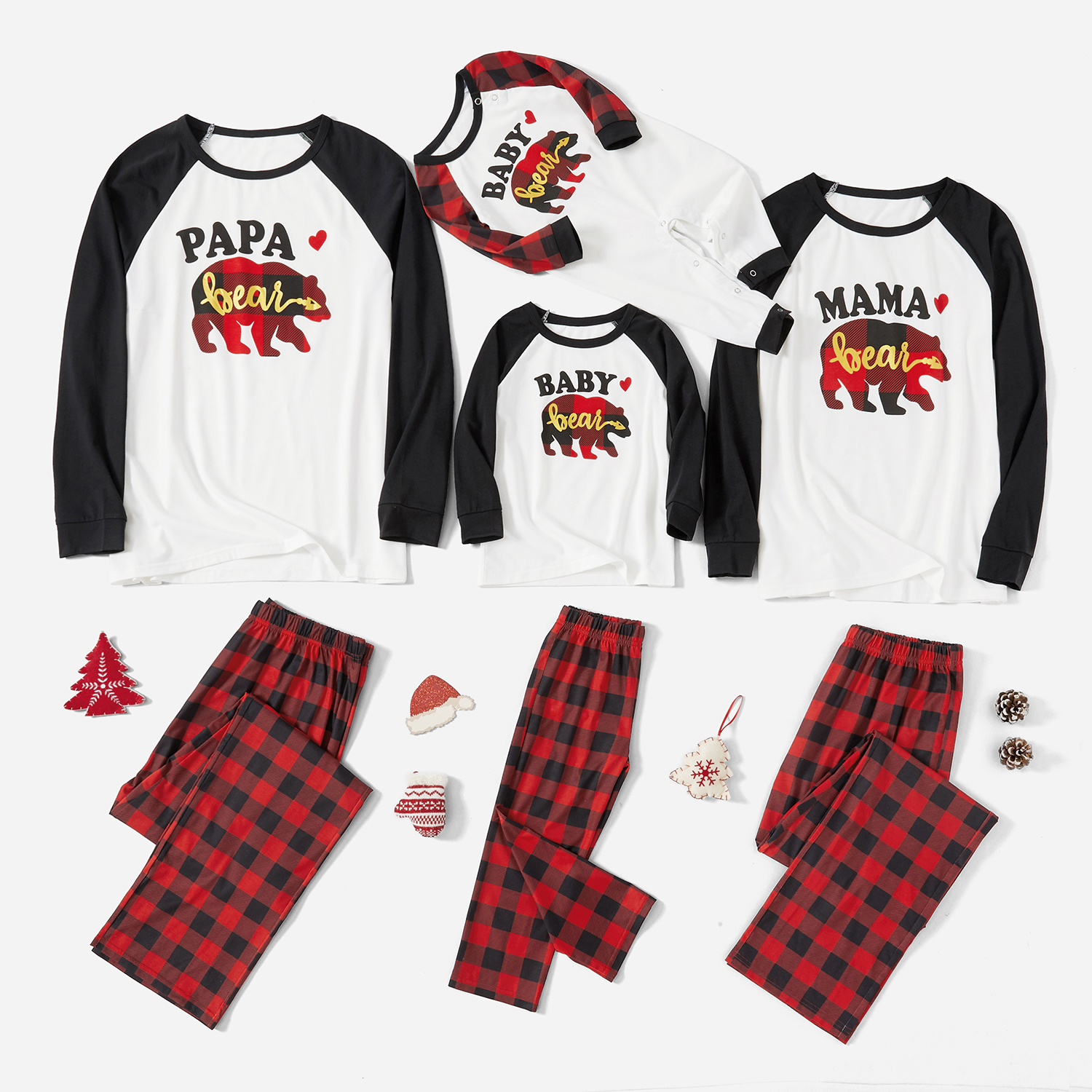 

Family Matching Bear Print Plaid Christmas Pajamas Sets(Flame resistant)