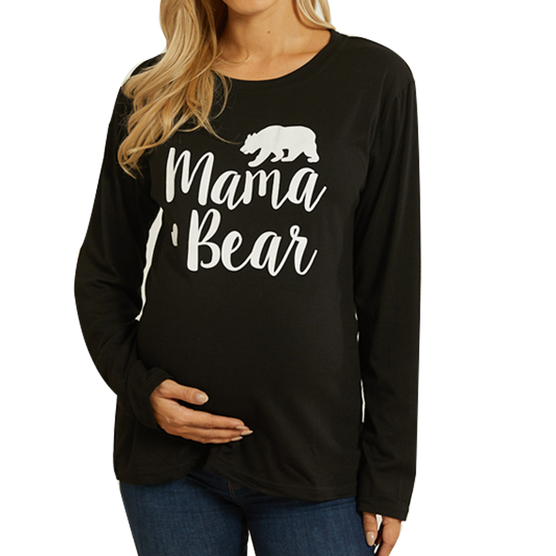 

T-shirt with loose lettering, round neck and long sleeves for pregnant women