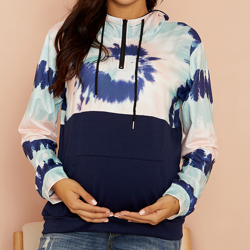 

Maternity Hooded Tie dye Color block Hoodie