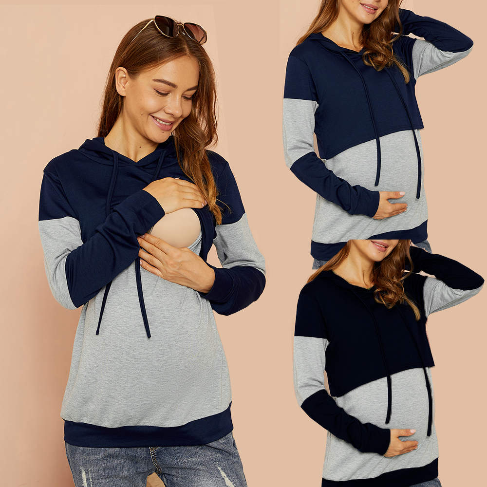 

Maternity Hooded Color Block Color block Nursing Hoodie