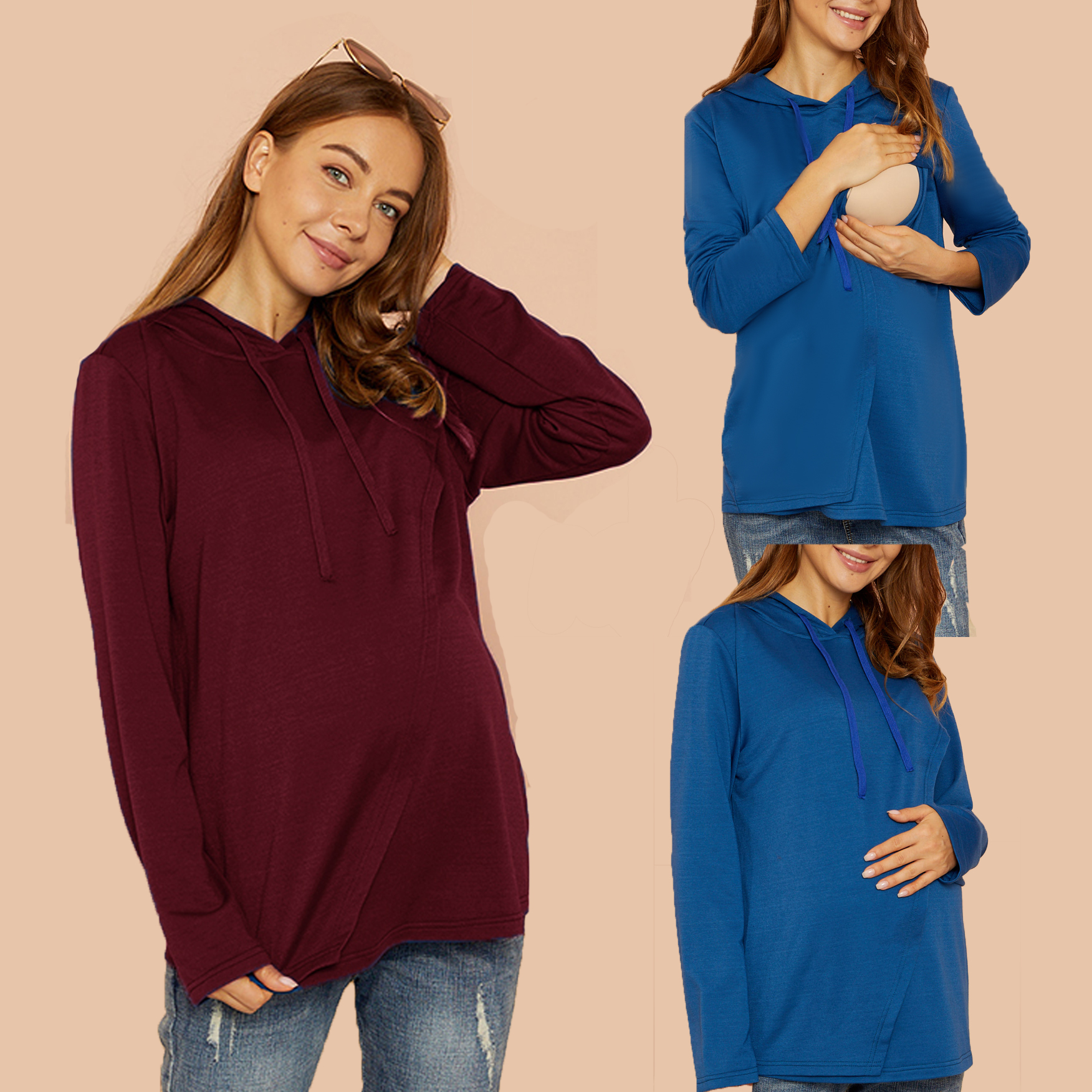 

Maternity Hooded Plain Nursing Hoodie