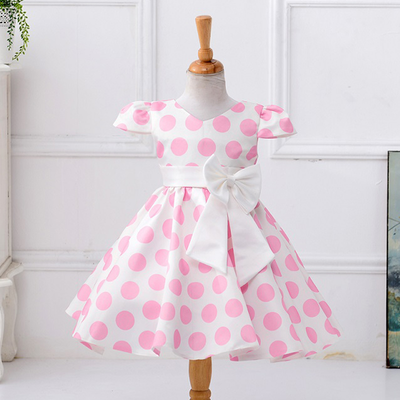 

Baby / Toddler Girl Bowknot Decor Polka Dots Flutter-sleeve Dress