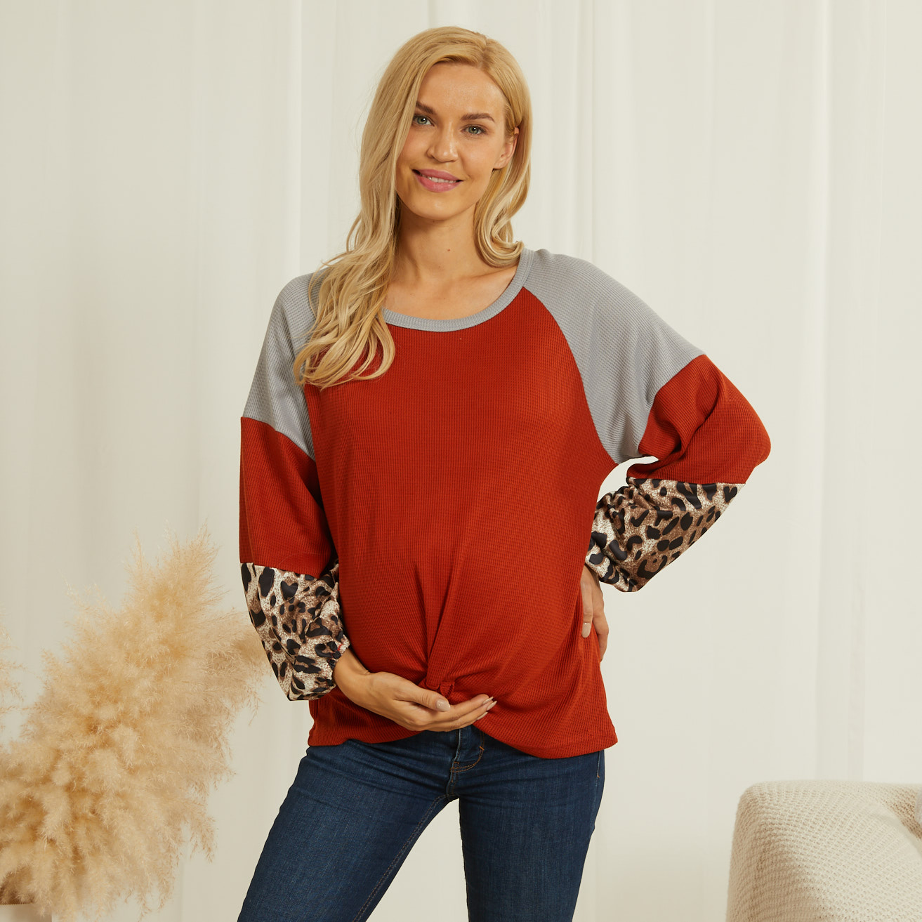 

Maternity Round collar Leopard full print T-shirt