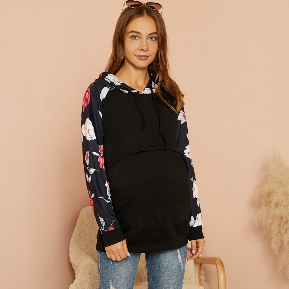 

Maternity Hooded Color Block Color block Nursing Hoodie