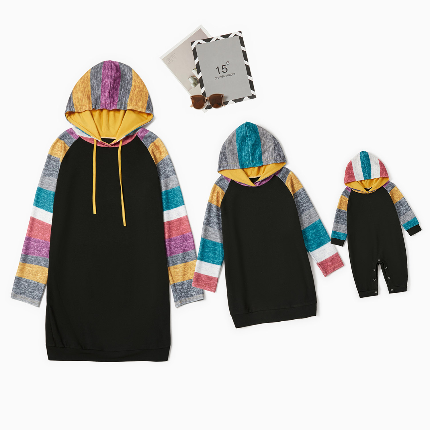 

Colorful Stripe Sleeve Matching Hoodie Mini Dresses
