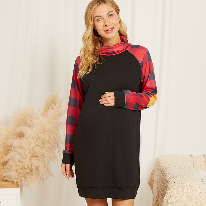 

Maternity Plaid full print Black Long-sleeve Nursing Tee