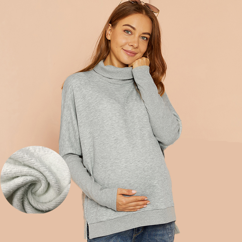 

Maternity High collar Plain Grey Hoodie