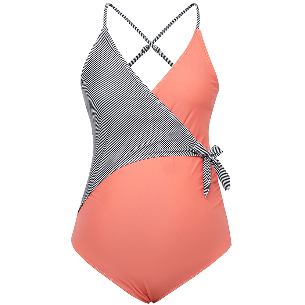 

Stripes and colors sexy one-piece maternity swimsuit