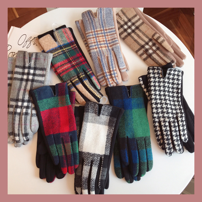 

Winter Plaid Knitted Gloves Touch Screen High Quality Mitten