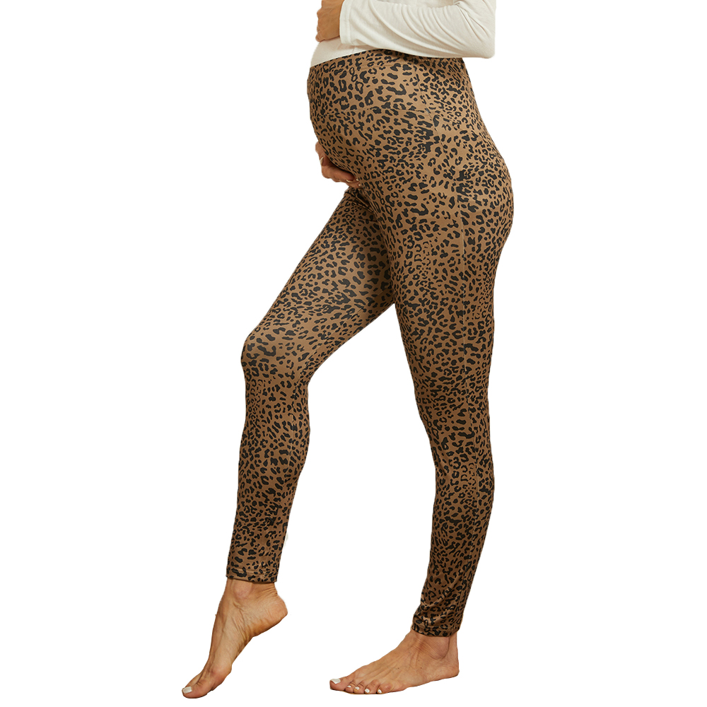 

Maternity Street style Leopard full print Brown Casual pants