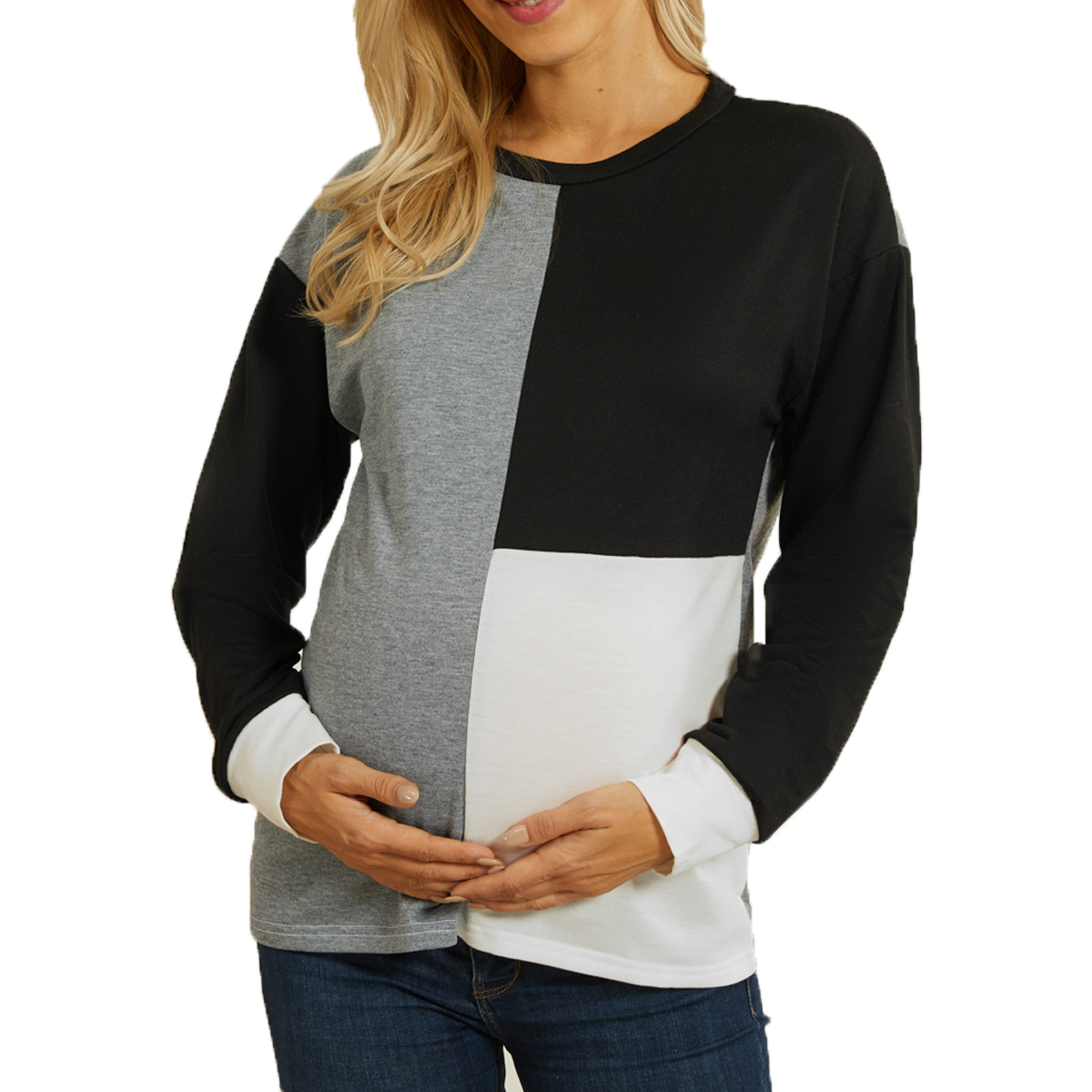 

Maternity Round collar Color Block Color block Multi-color Hoodie