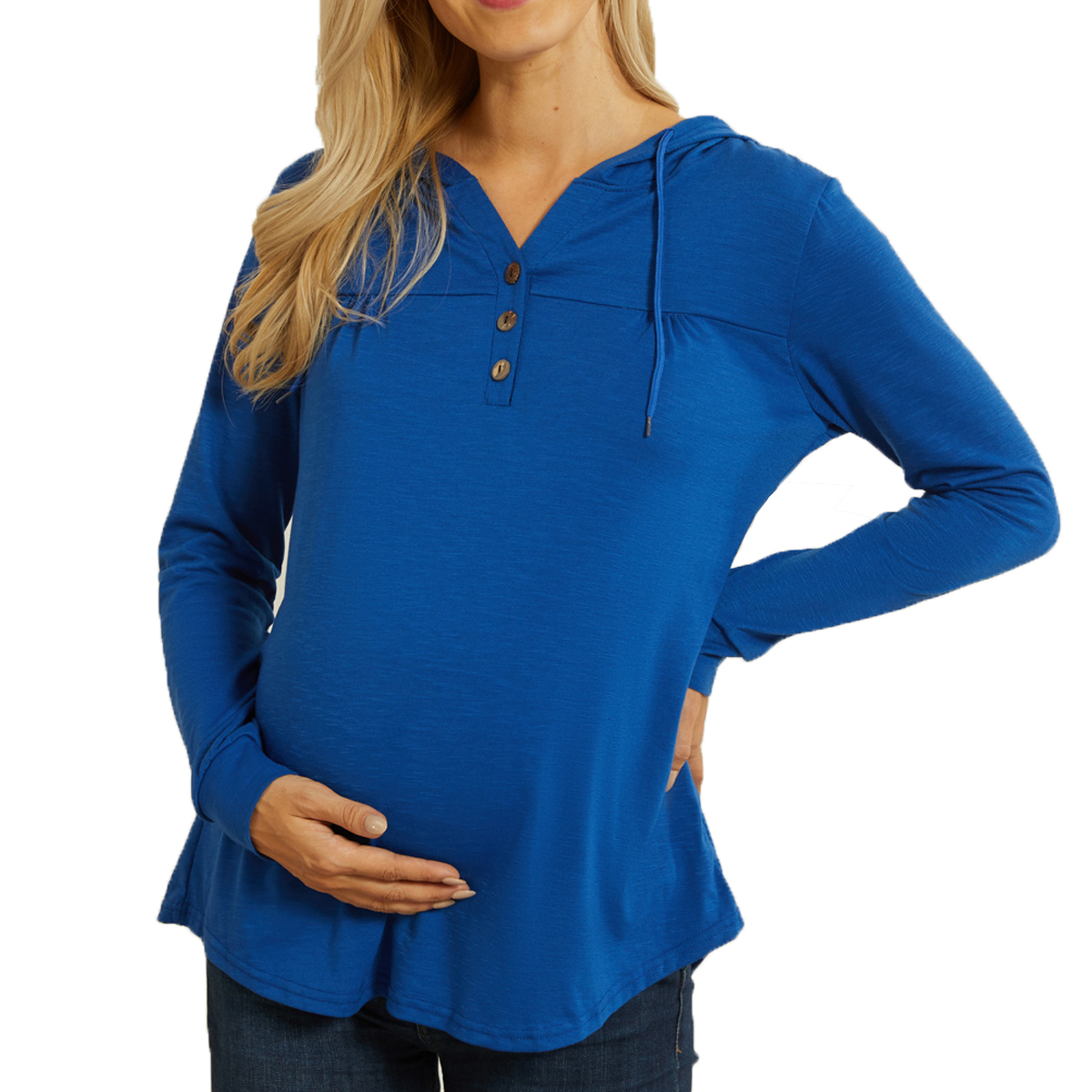 

Maternity Hooded Plain Dark Blue Hoodie