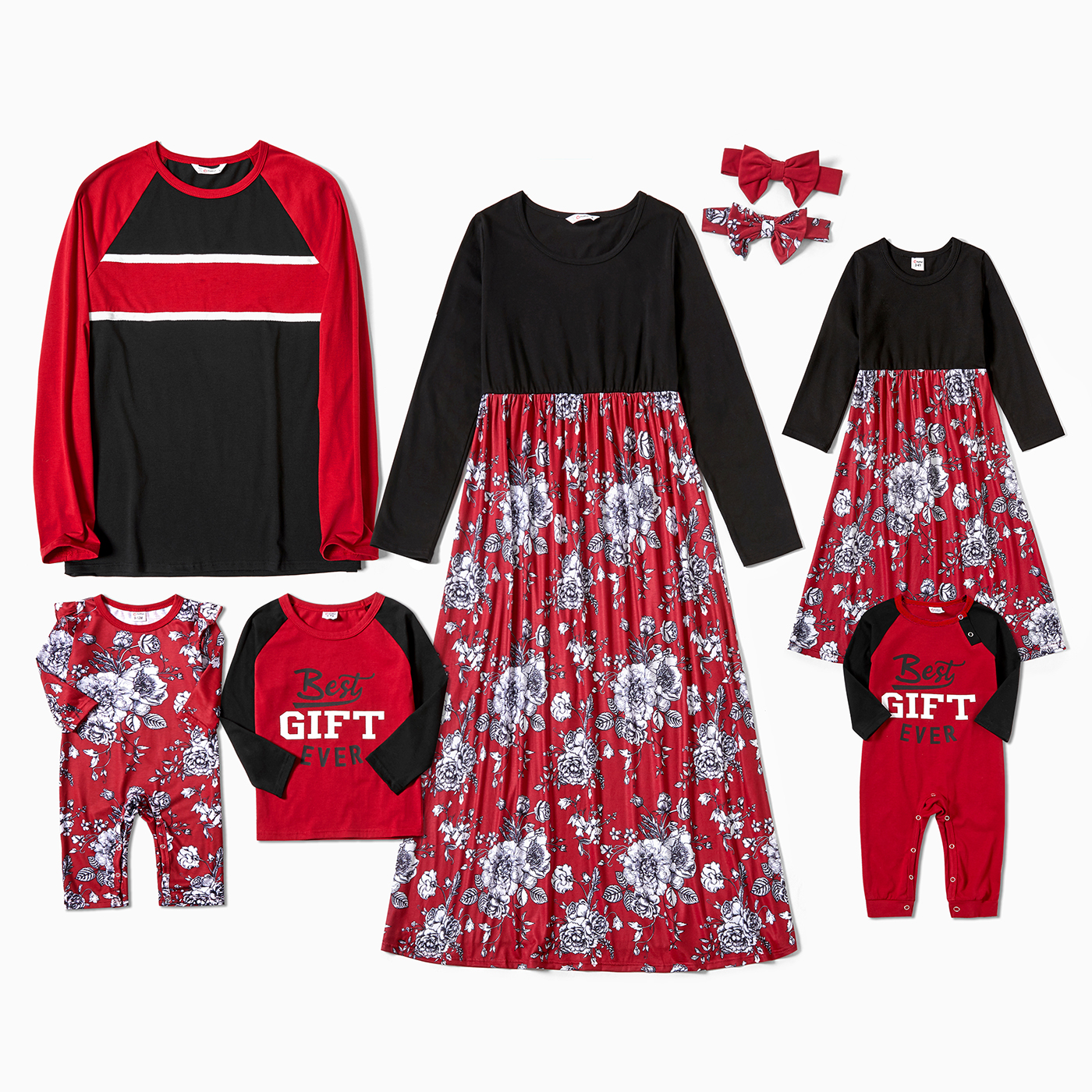 

Mosaic Family Matching Red Festive Series Sets(Floral Dresses - Long Sleeve T-shirts Rompers)