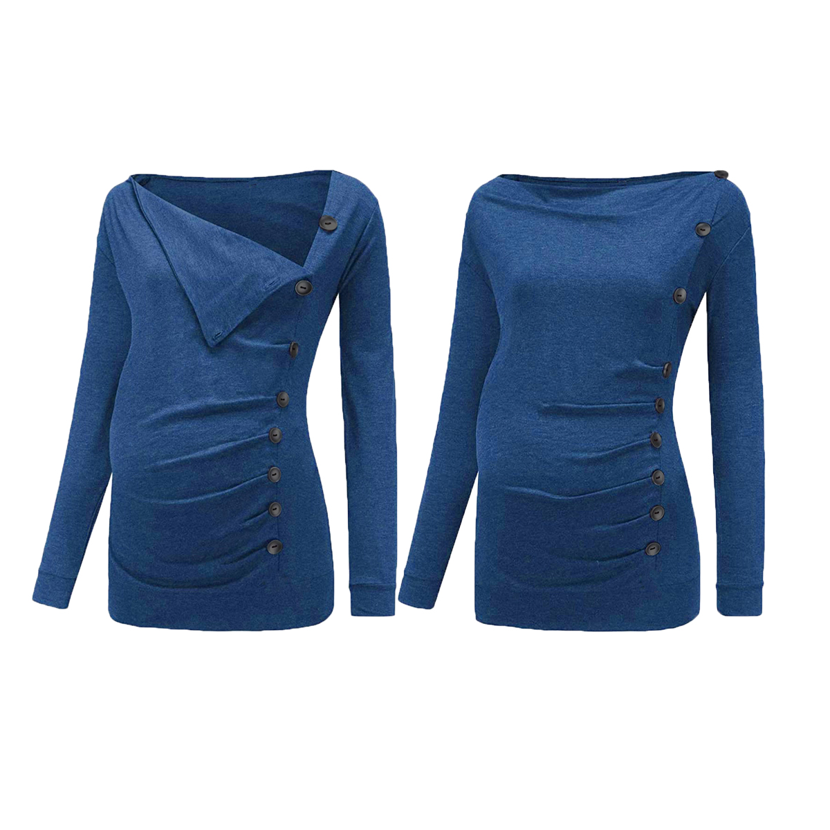 

Maternity Round collar Plain Blue Long-sleeve Nursing Tee