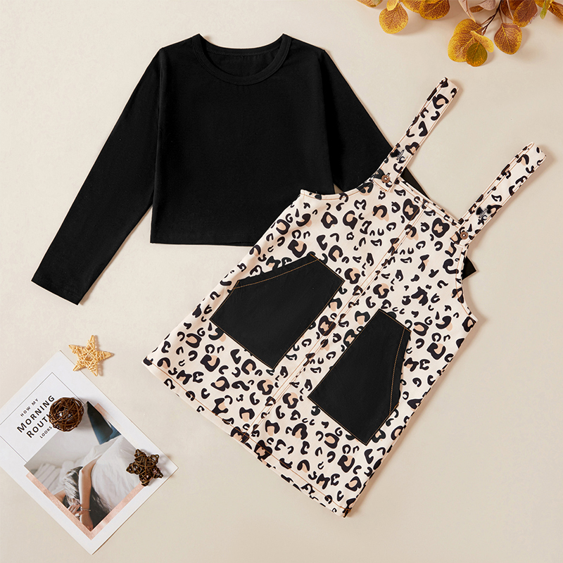 

Kids Girl Leopard Top and Suspender Skirt Set