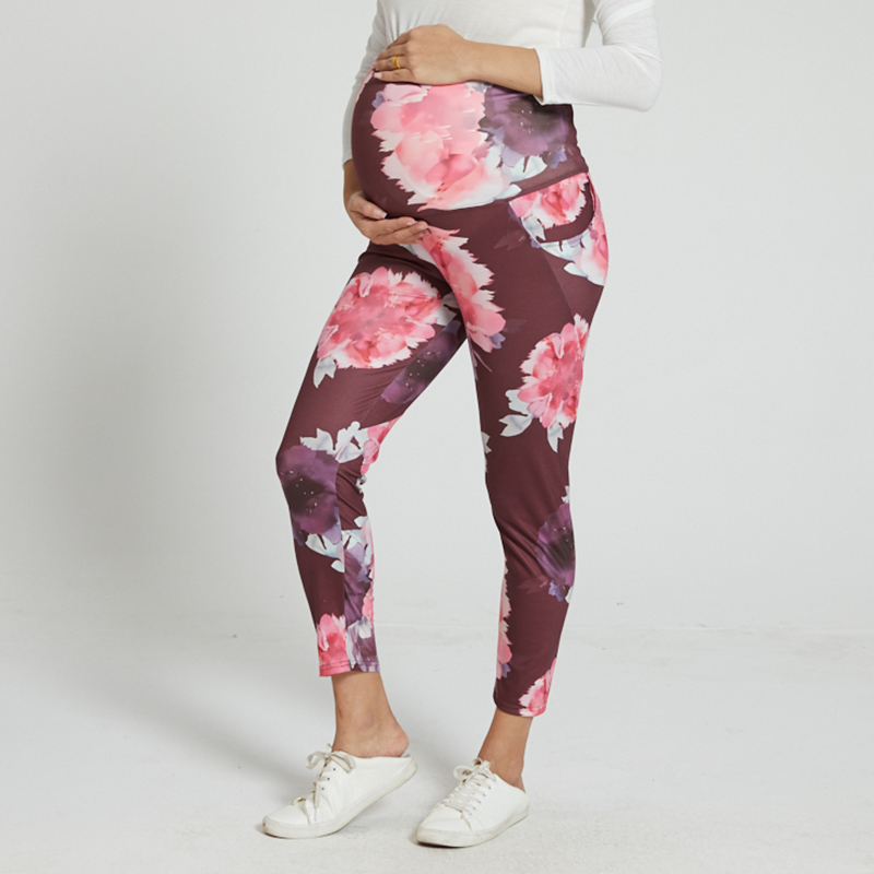 

Maternity elegant Floral full print Red leggings