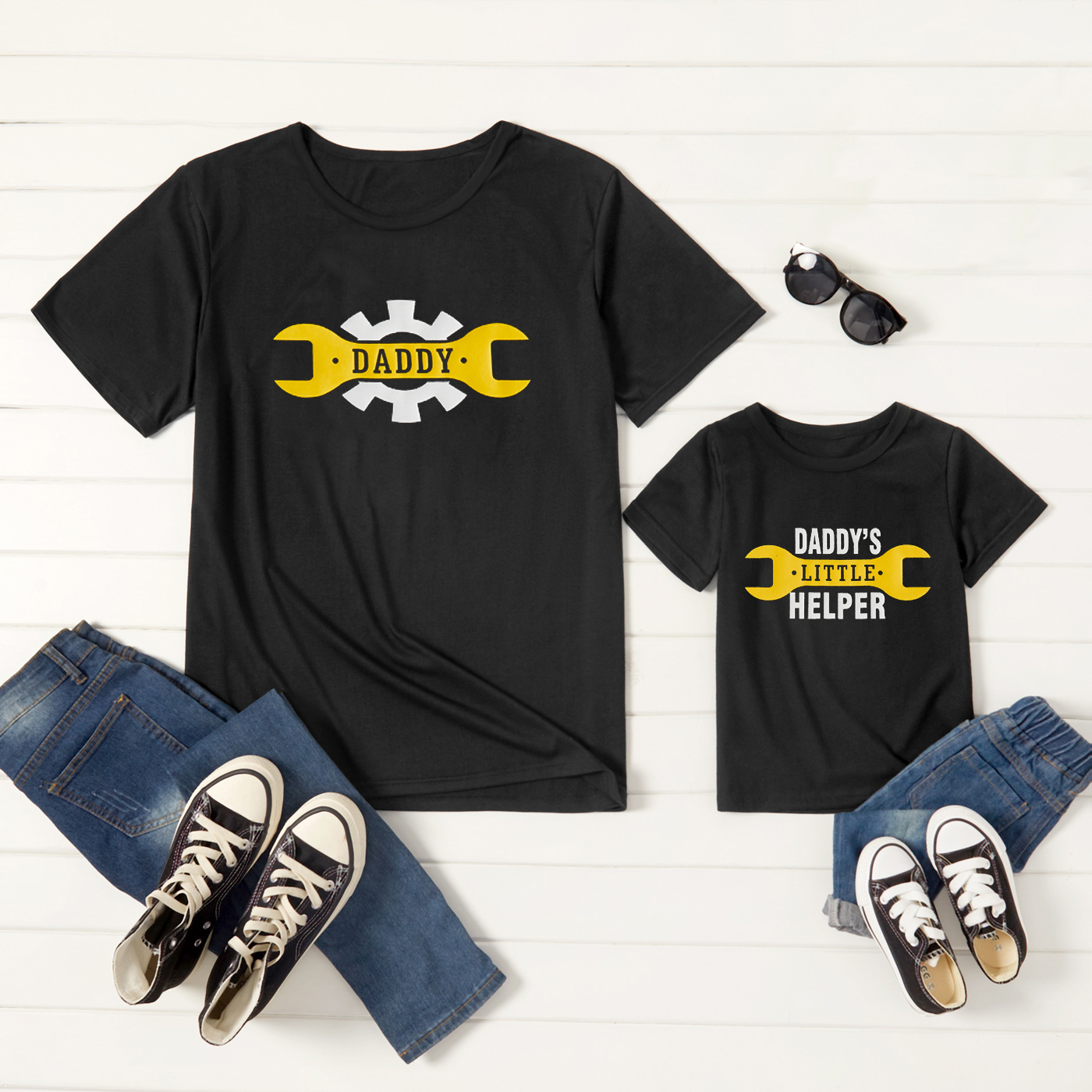 

Letter Print Black T-shirts for Dad and Me