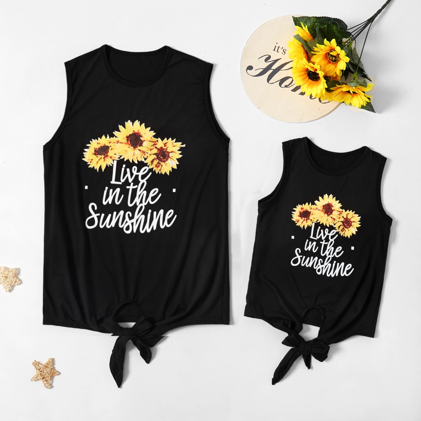 

Sunflower Print Black Tank Tops for Mommy and Me