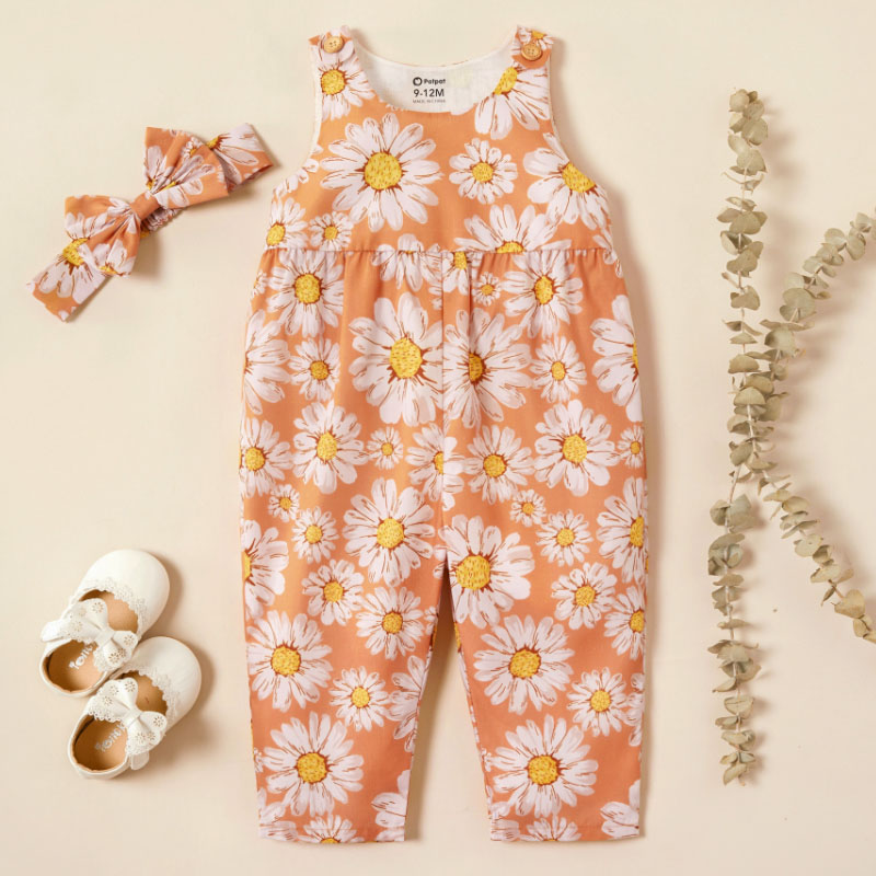 

2 pcs Baby Girl Floral Short-sleeve Jumpsuits