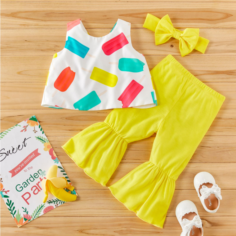 

3pcs Baby Girl Sleeveless Top and Pants Sets