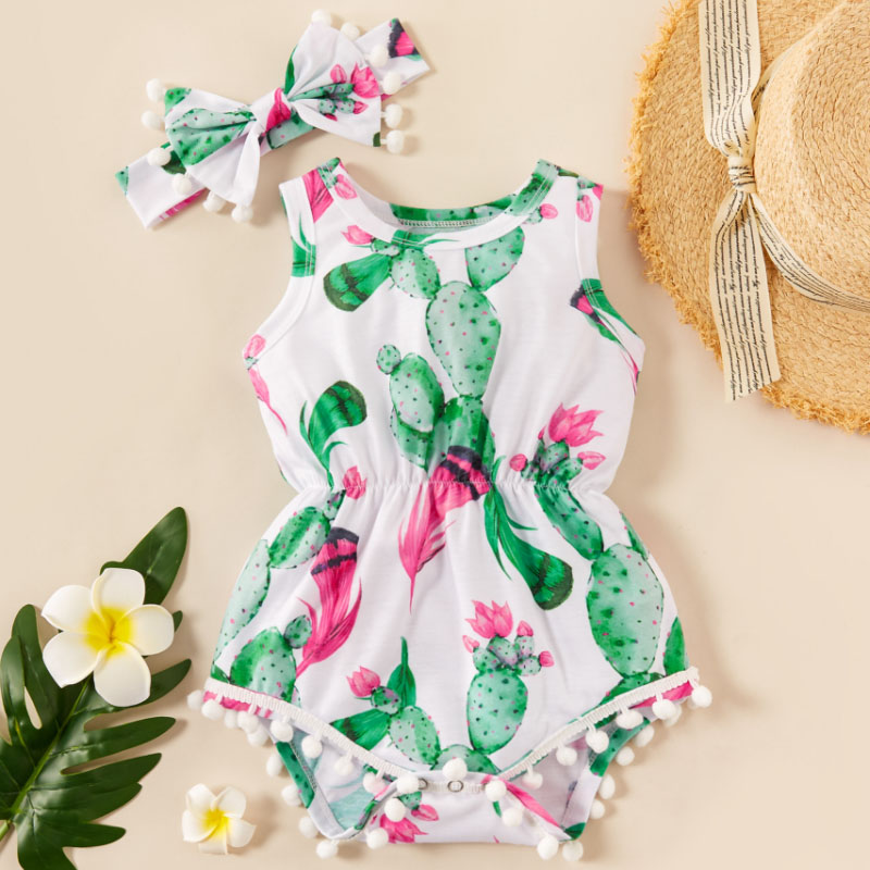 

Baby Girl Plant Tassel Sleeveless Rompers