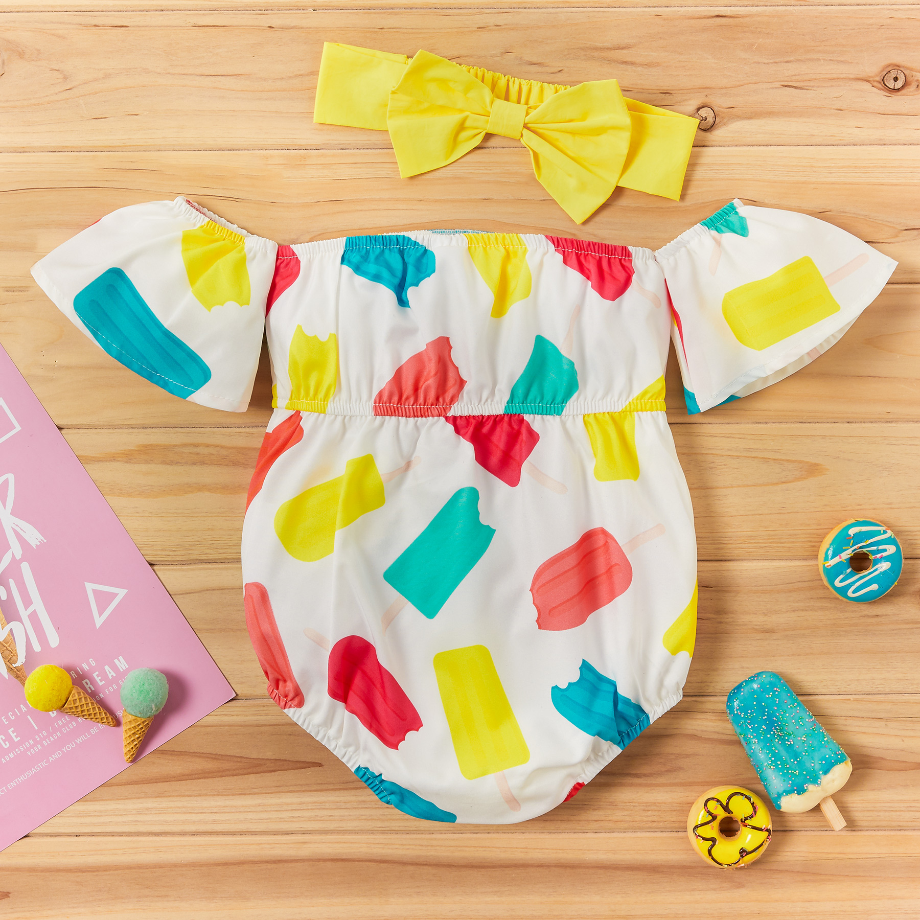 

2pcs Short-sleeve Colorful Pretty Romper