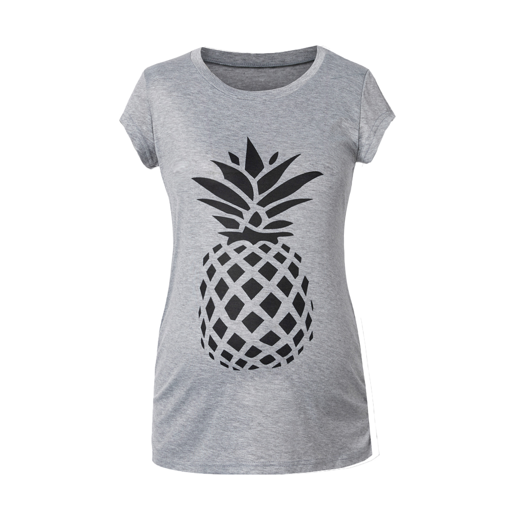 

Maternity Round collar Pineapple Positioning print Grey T-shirt