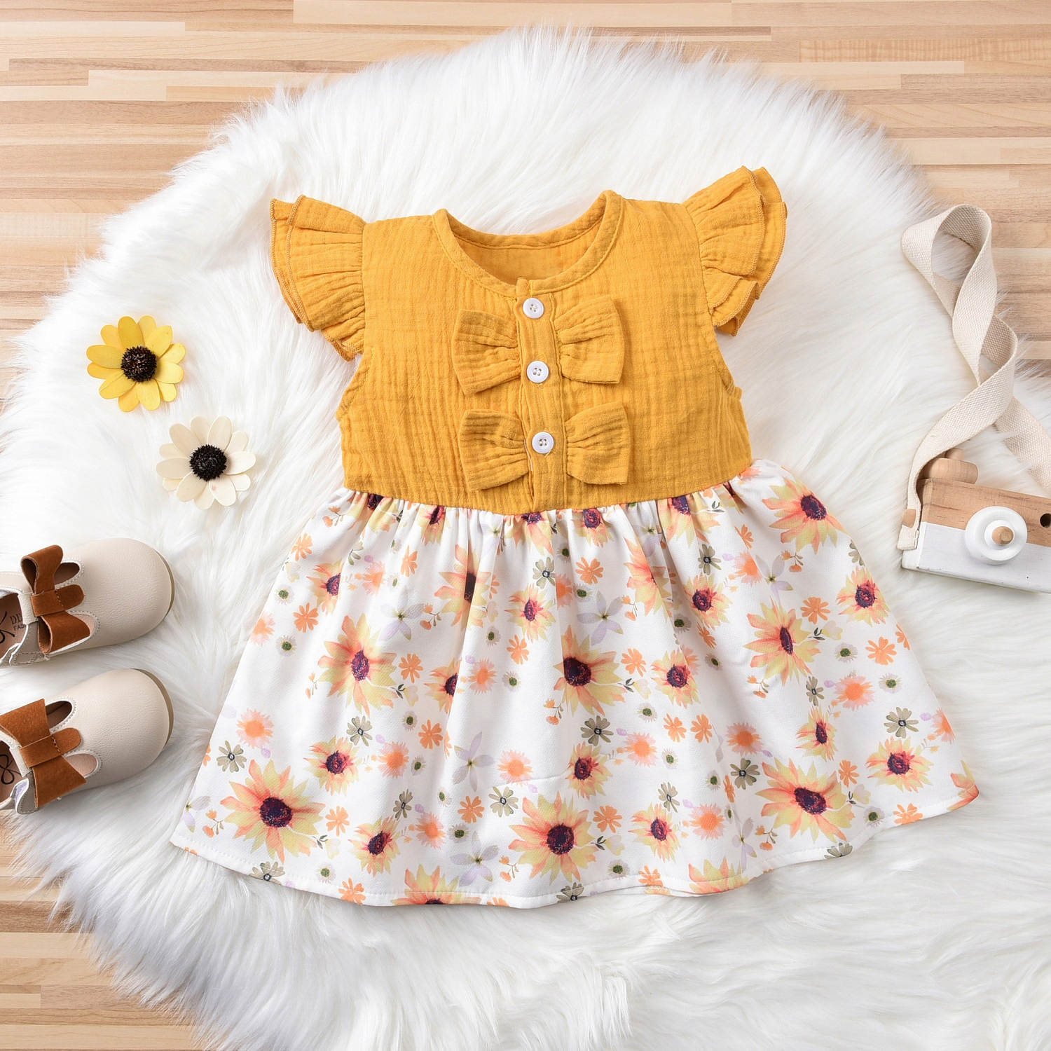 

2pcs Summer Cotton Sleeveless Baby Girl Floral Sweet Dress