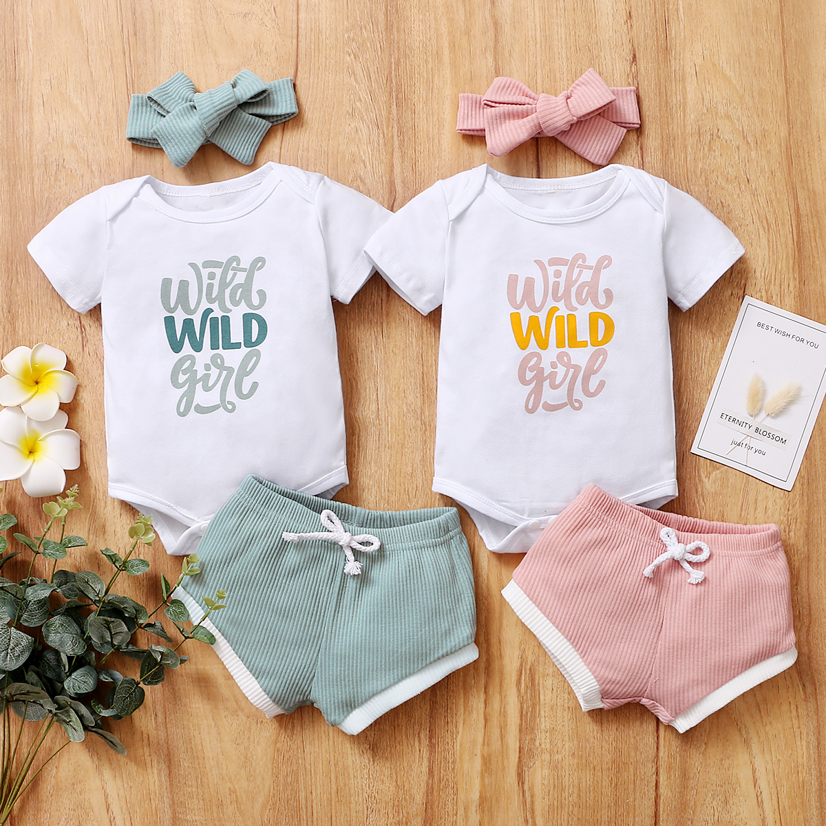 

3pcs Baby Unisex casual Letter Short-sleeve Cotton Solid Shorts Baby's Sets