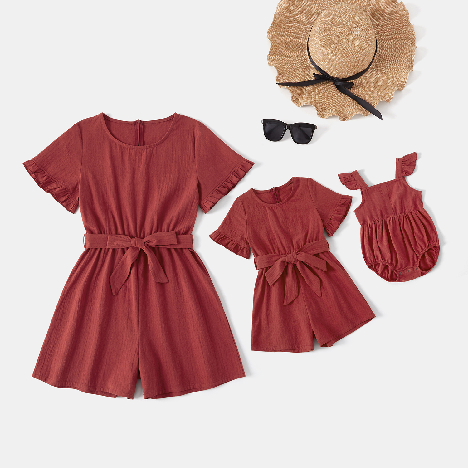 

Mommy and Me Solid Red Matching Rompers
