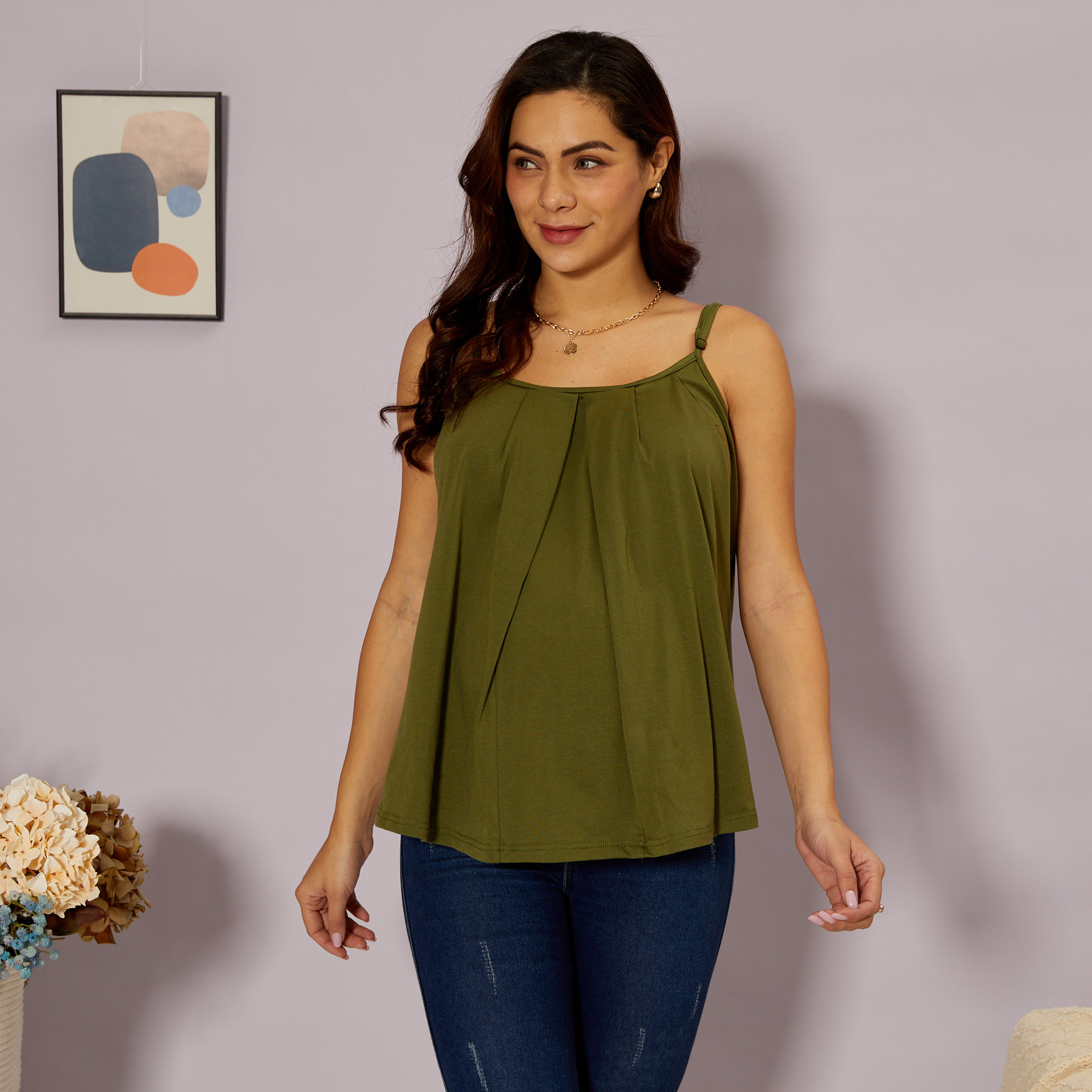 

Maternity Halter Plain Dark Green Nursing Tank