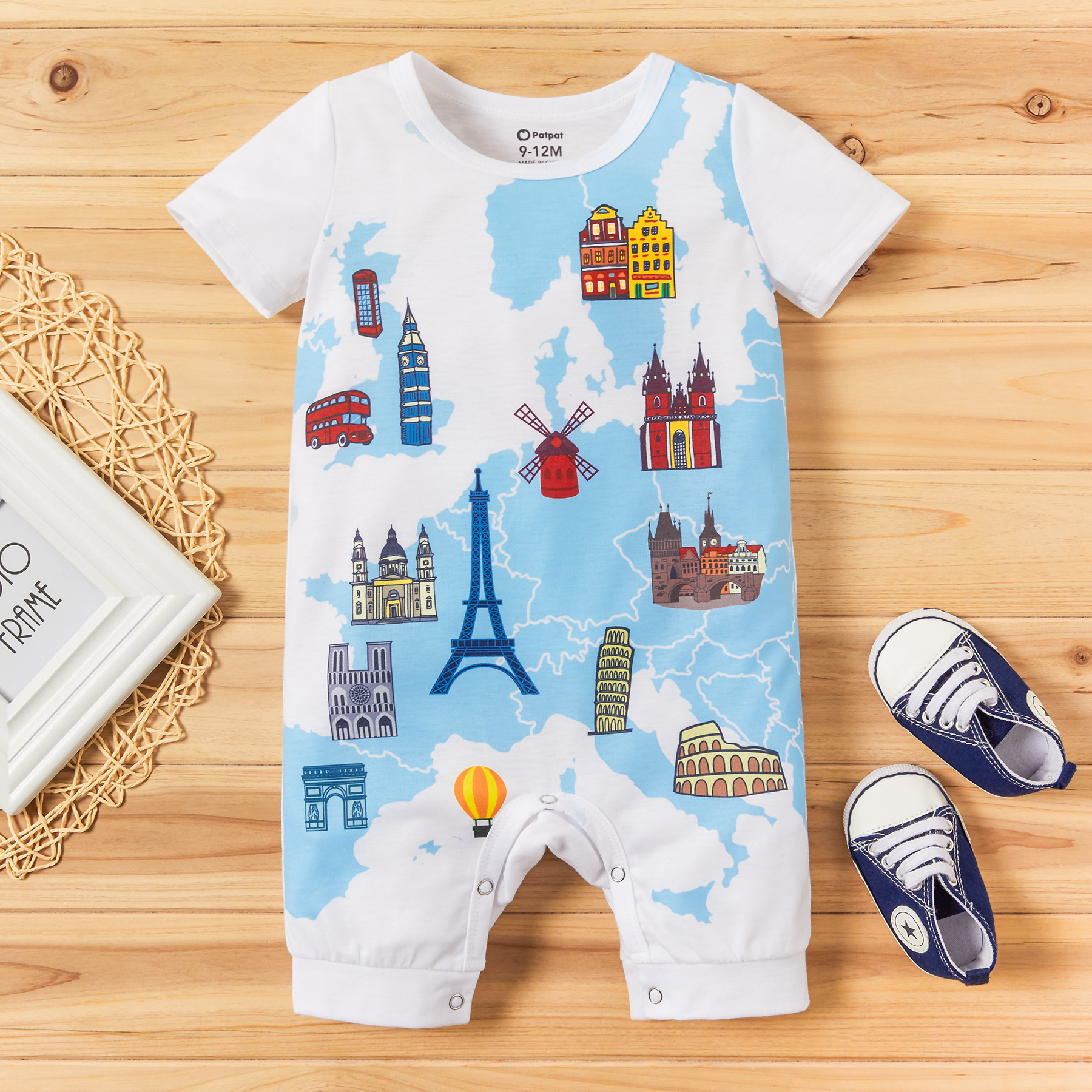 

1pc Baby Boy Casual House Print Short-sleeve Jumpsuit