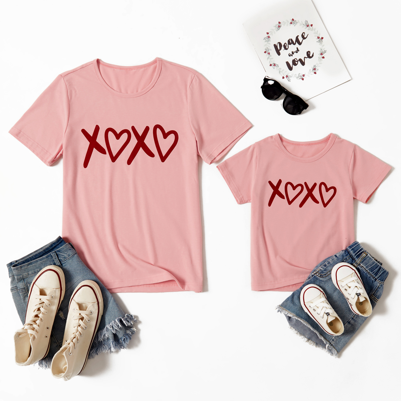 

Love Print Pink T-shirts for Mom and Me